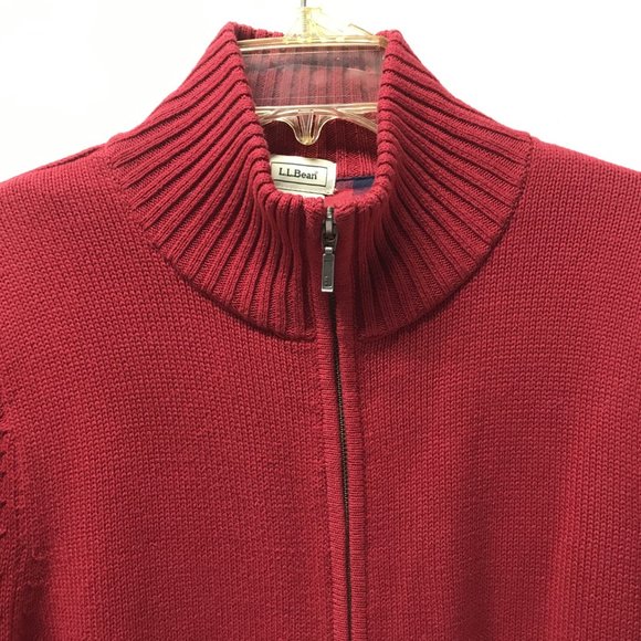 L.L. Bean Red & Blue Plaid Flannel Lined Full Zip Cardigan Sweater - Picture 6 of 15